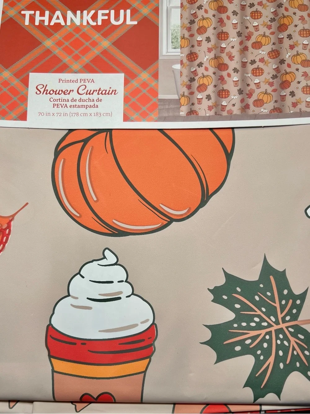 Thankful Fall Pumpkins Leaves Flowers Pumpkin Spice Latte Peva Shower Curtain